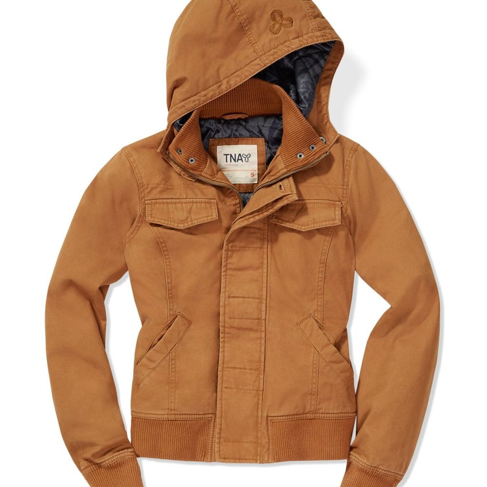 W/ FUR: Aritzia Maverick Camel Canvas Bomber Parka
